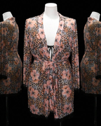 Floral Leopard Print Sheer Bikini & Robe Lingerie Set