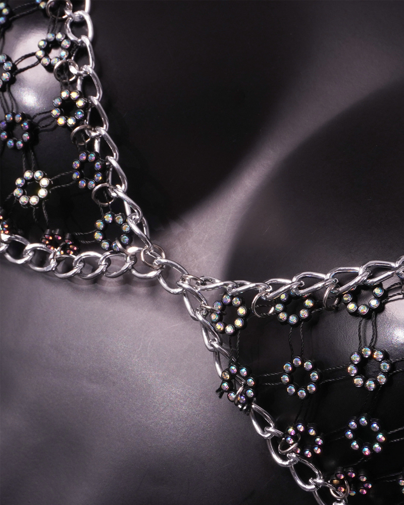Sexy Rhinestone Chain Cutout Bikini Lingerie Set