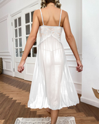 Sexy Sheer Mesh Deep V-Neck Lace Side Slit Slip Dress