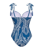 Sling Blue Tassel Leaves Print Cut Out Swimsuit Set