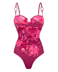 Sling Abstract Floral Print One Piece Swimsuit Set