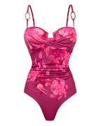 Sling Abstract Floral Print One Piece Swimsuit Set