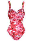 Cutout Flower Print One Piece Swimsuit and Skirt Flaxmaker