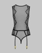 Sexy Lace Sheer Teddy Bodysuit with Garter Stockings