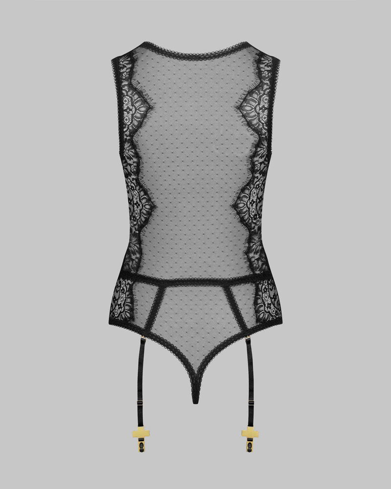 Sexy Lace Sheer Teddy Bodysuit with Garter Stockings