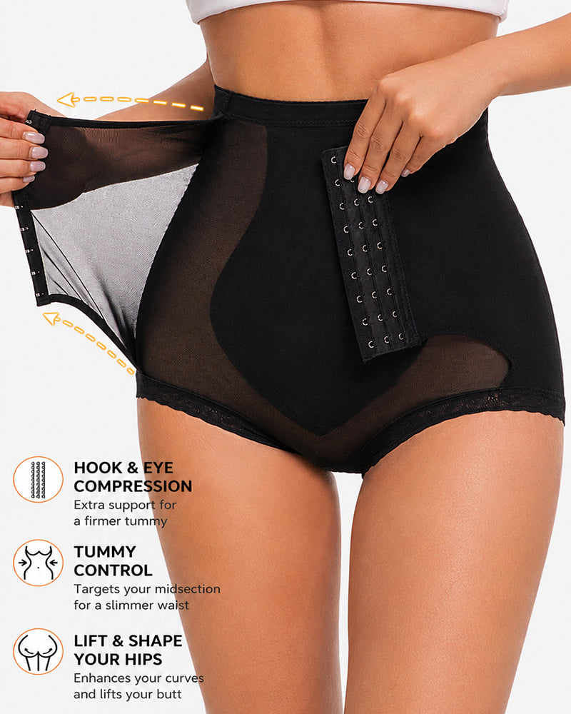 High Waist Hook-eye Tummy Control Mesh Seamless Shaping Panties