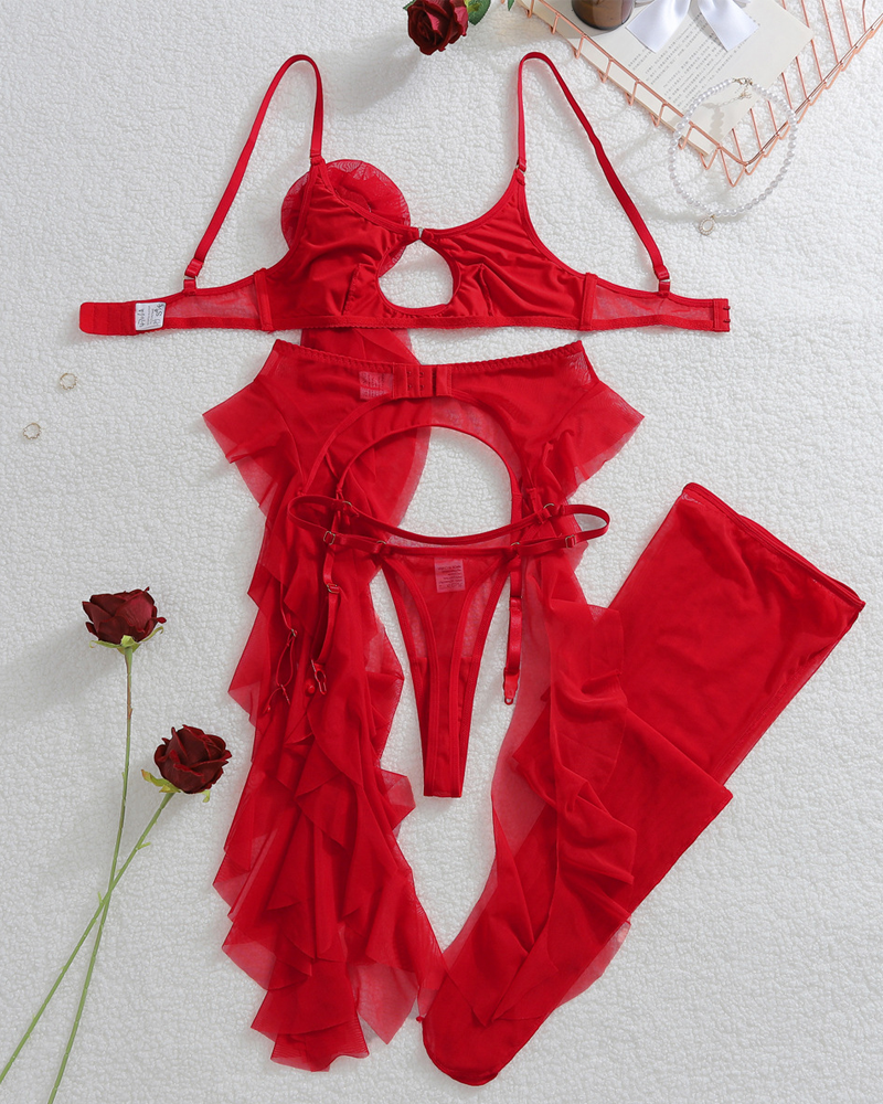 Sexy Butterfly Lace High-Slit Lingerie Sleepwear Set
