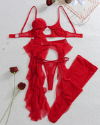Sexy Butterfly Lace High-Slit Lingerie Sleepwear Set