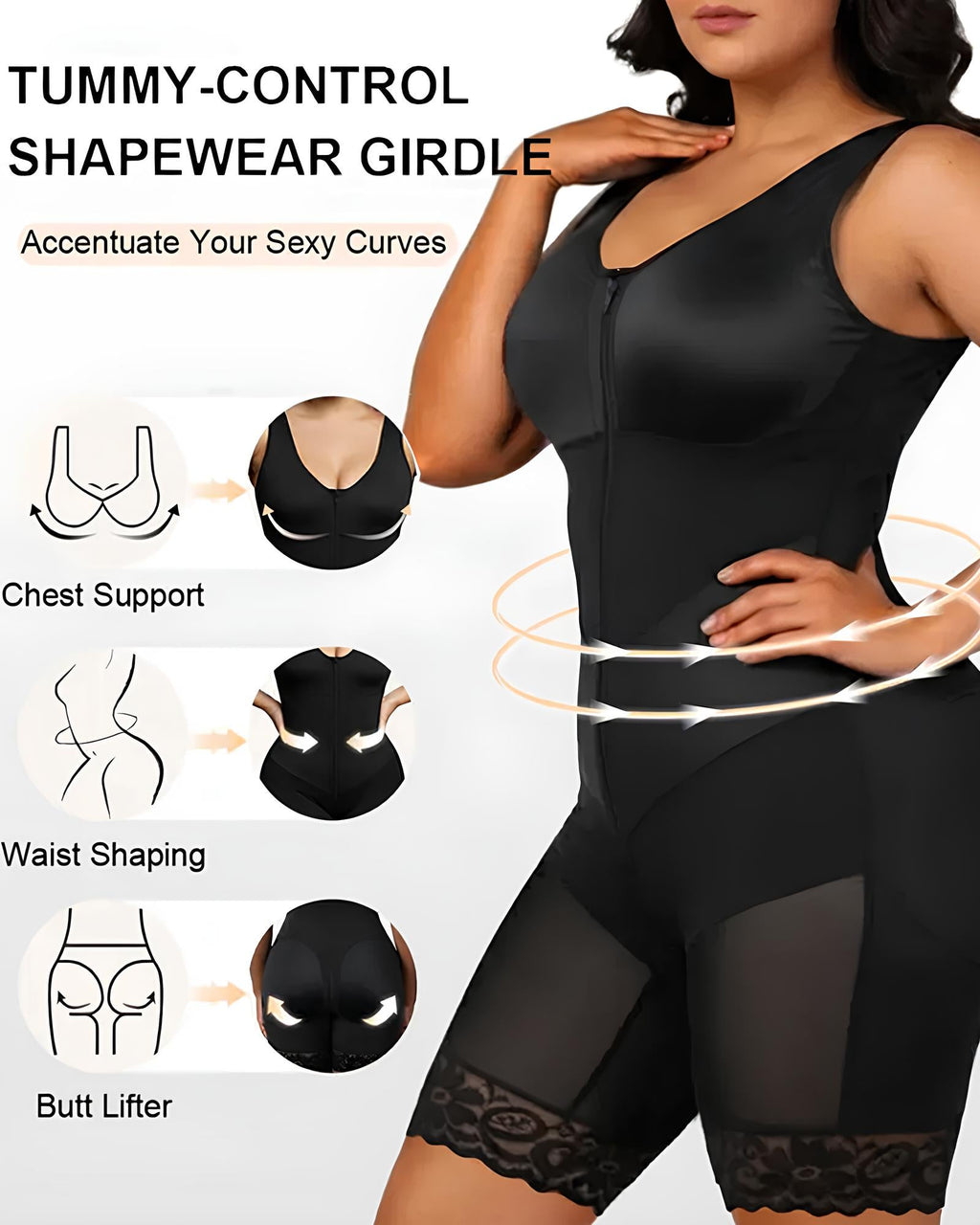 Women's V-shaped Elastic Band Design S-curve Shaping and Tummy Control Bodysuit