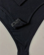 Zipper Front Long Sleeve Sexy Ribbed Long Sleeve Tights