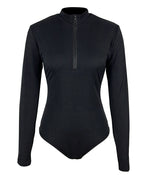 Zipper Front Long Sleeve Sexy Ribbed Long Sleeve Tights