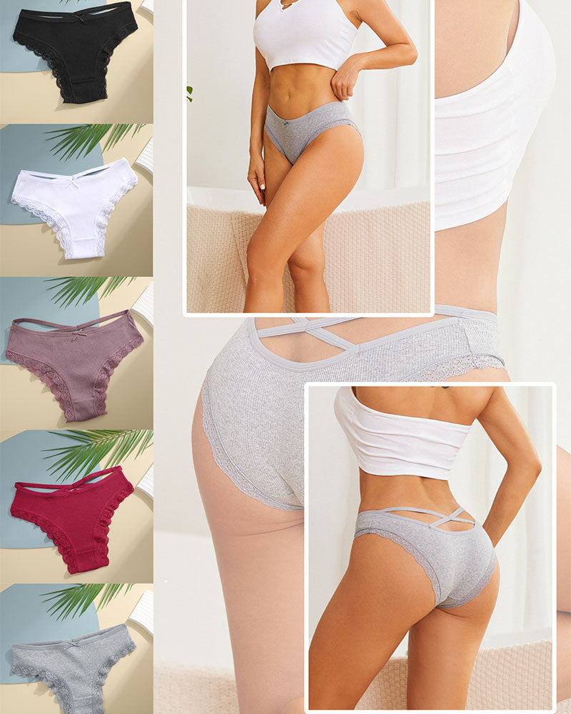 Women's Underwear Threaded Cotton Underwear Cute Bow Low Waist Bikini Lace Panties For Women