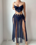 Sheer Mesh Metal Ring Detail Side Slit Lingerie