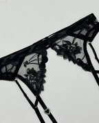 Sexy Embroidered Cutout Rhinestone Heart Halter Lingerie Set