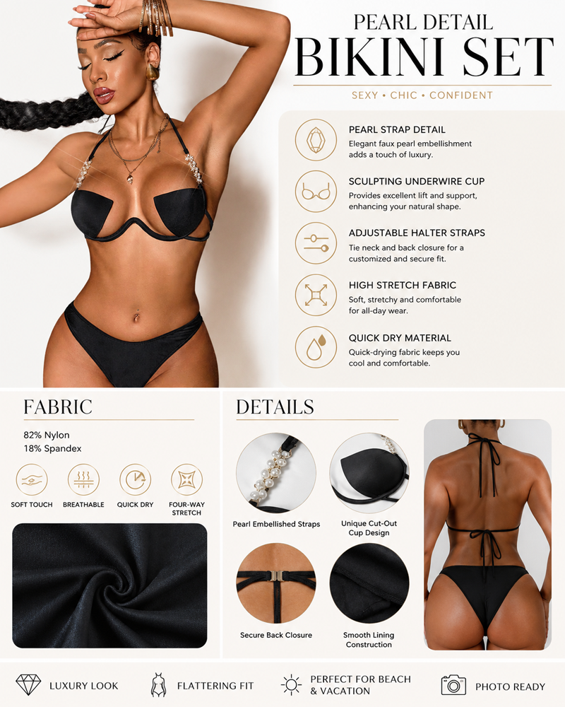 Sexy Halter Underwire Metal Detail Bikini Set