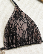 Sexy Lace Composite Fabric Mesh Bikini Set with Cover-Up Skirt