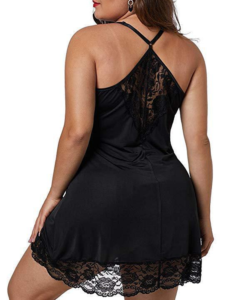 Plus Size Lace Patchwork Color Block Cami Nightgowns