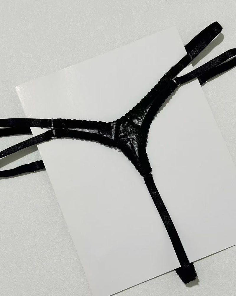 Sexy Embroidered Cutout Rhinestone Heart Halter Lingerie Set