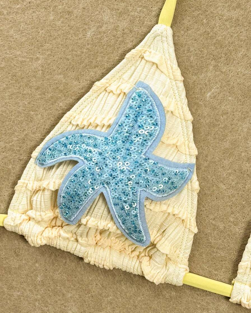 Halter Neck Starfish Sequin Embroidered Two-Piece Bikini Set