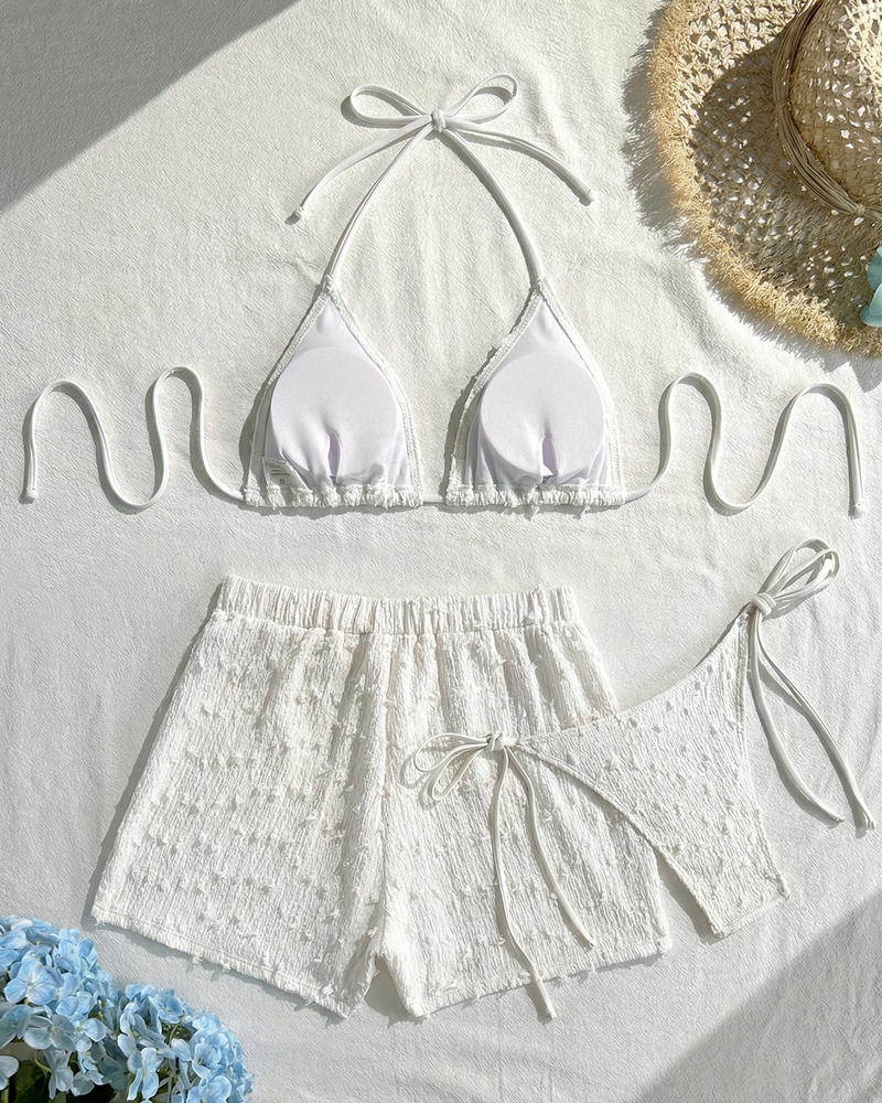 Minimalist Solid Halter Bikini Set with Shorts