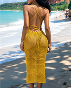 Women’s Knitted Crochet Spaghetti Strap Slit Beach Maxi Dress