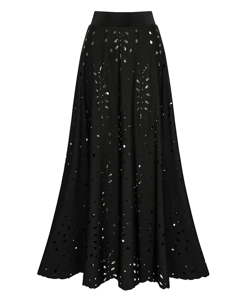 Black One-Shoulder Tummy Control Laser-Cut Floral Swimsuit Set