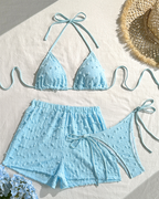 Minimalist Solid Halter Bikini Set with Shorts