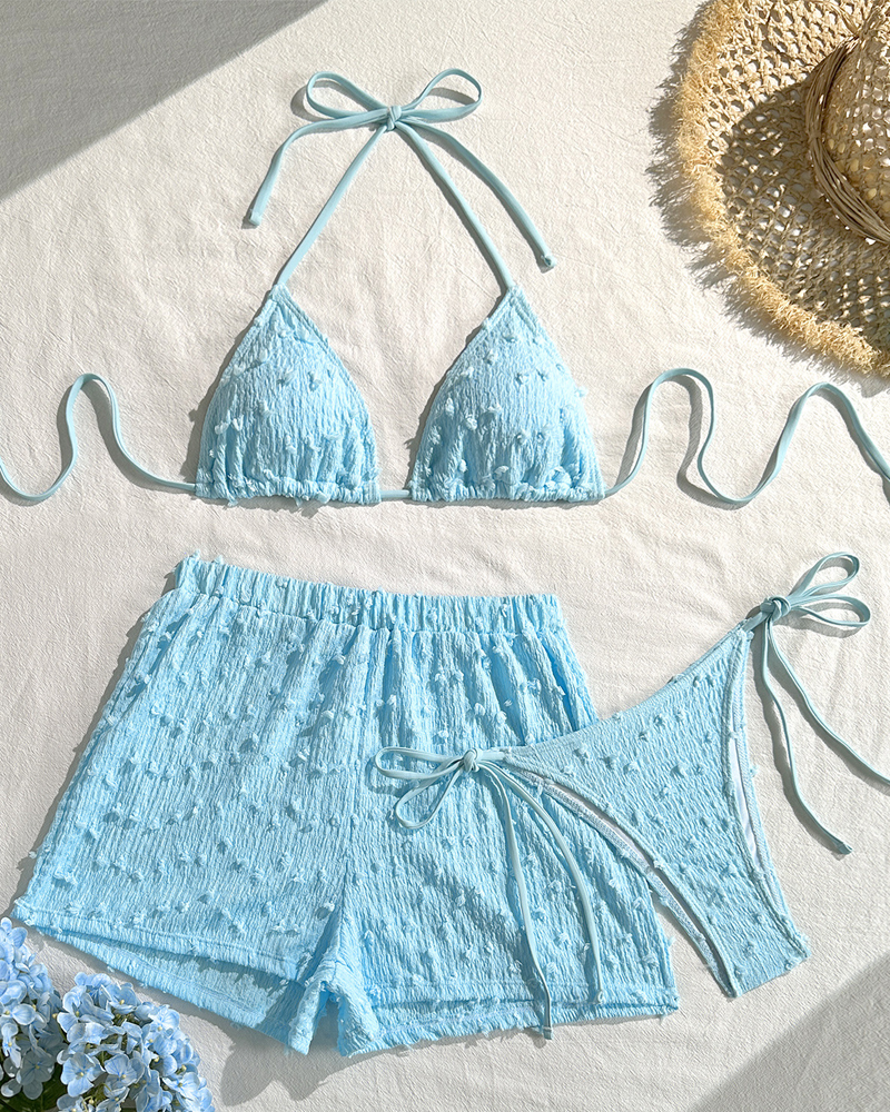Minimalist Solid Halter Bikini Set with Shorts