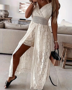 Sexy Lace Bodysuit Romper with Sheer Cape