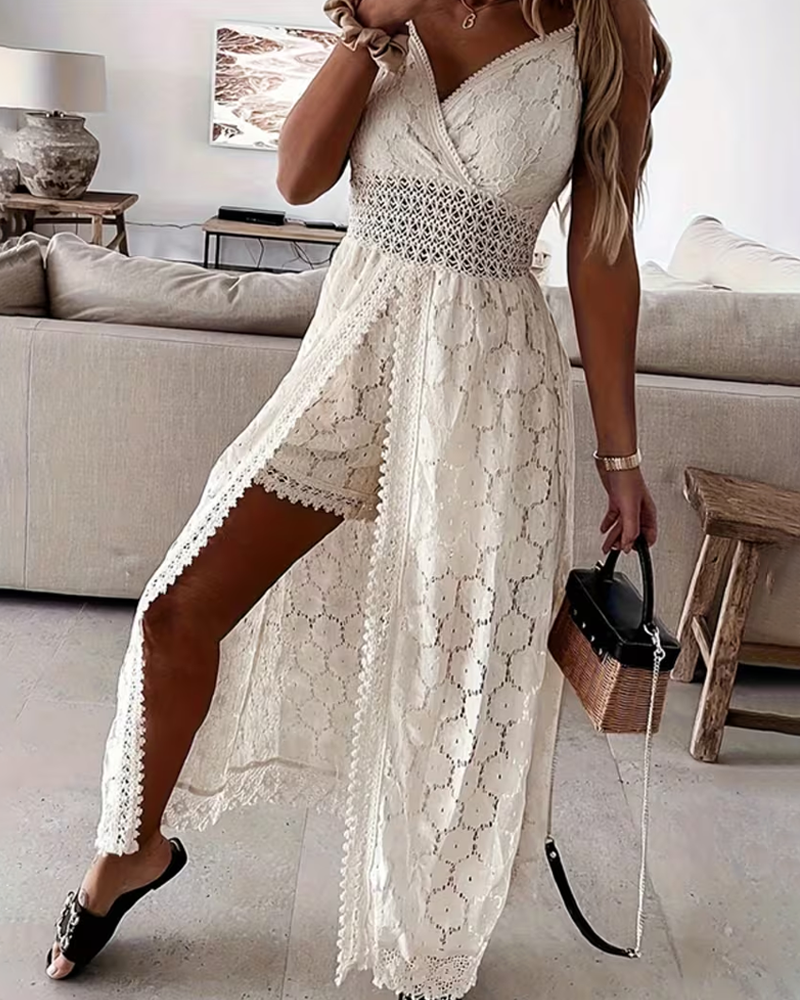 Sexy Lace Bodysuit Romper with Sheer Cape