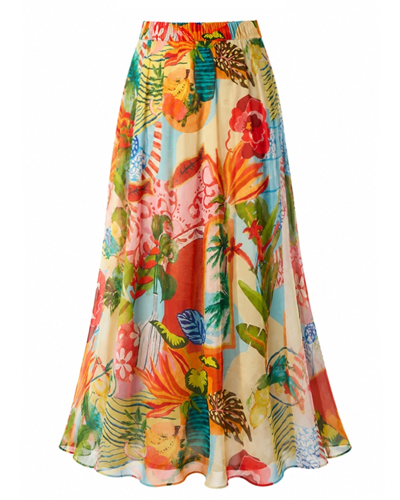 Adjustable Shoulder Straps Tropical Print Swimsuit Set