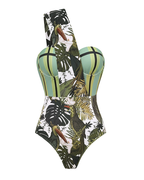Adjustable shoulder straps Green Print Swimsuit Set
