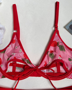 Sexy Red Floral Mesh Lingerie Set