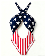 Sexy Stars & Stripes Halter Backless Bodycon One-Piece Bikini