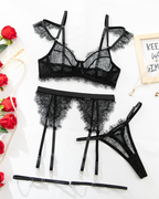 Sexy Eyelash Lace Cutout Lingerie Set
