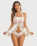 Lace Babydoll Open Front Halter Nighty