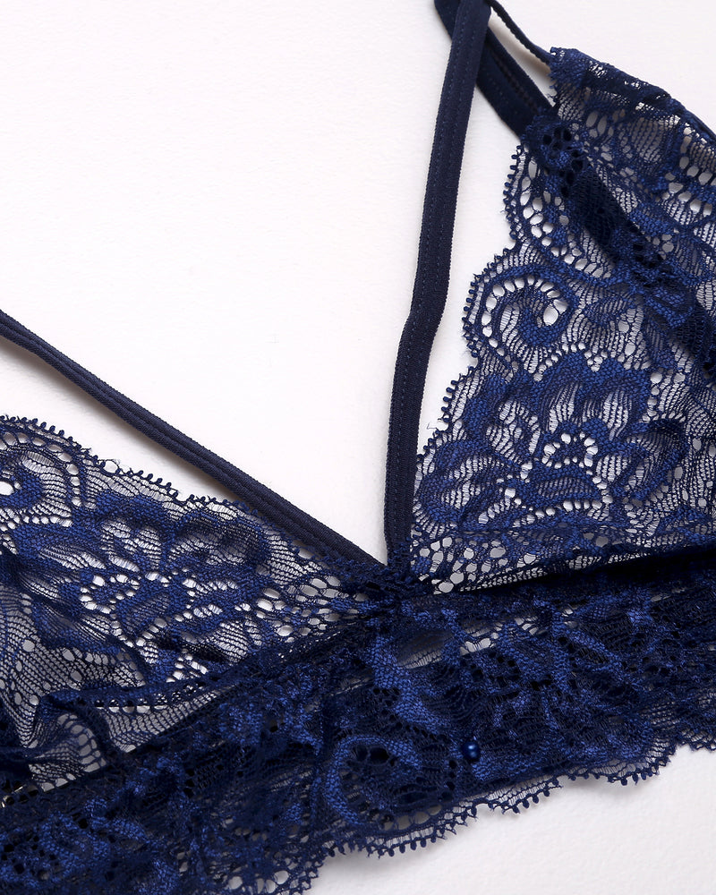 3 Piece Sets Lace Bralette, Skirt with Panty