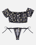 Floral Mesh Ruffle Lingerie Set