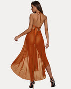 Deep V Neck Lace Mesh Dress