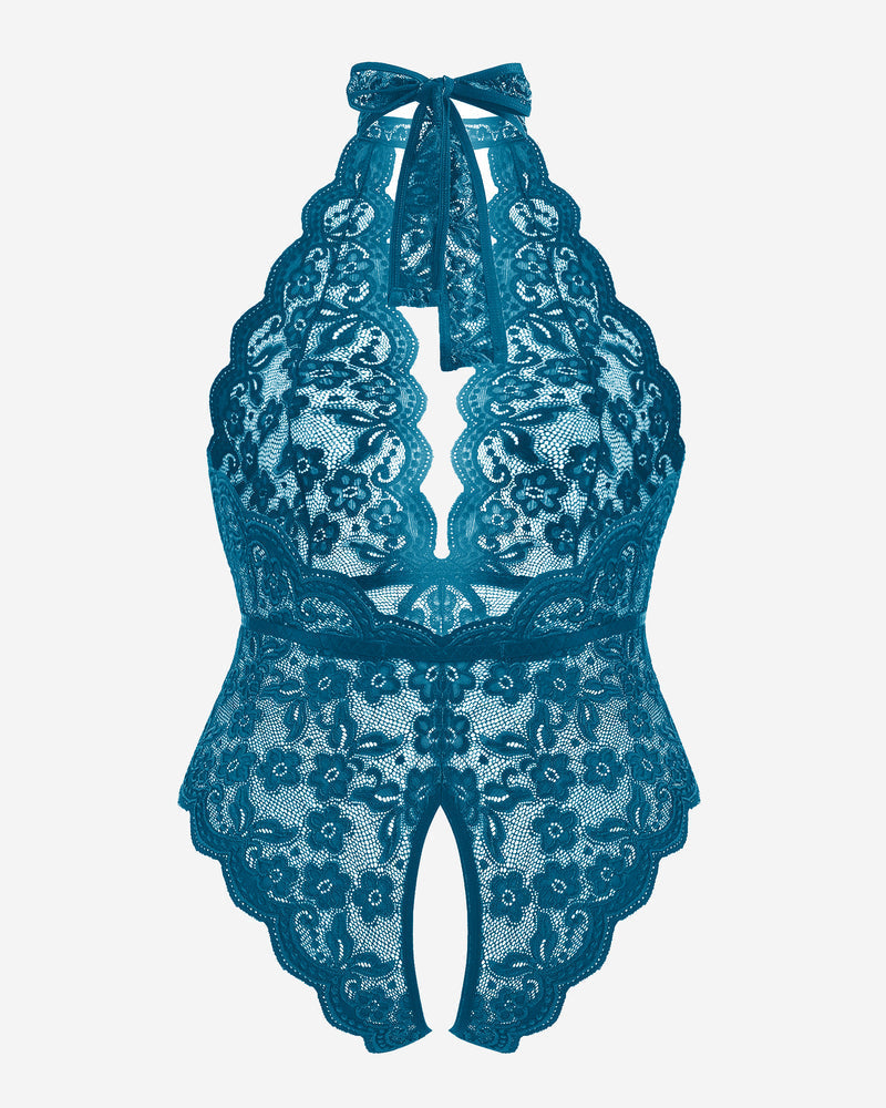 Plus Size Lace Halter Teddy