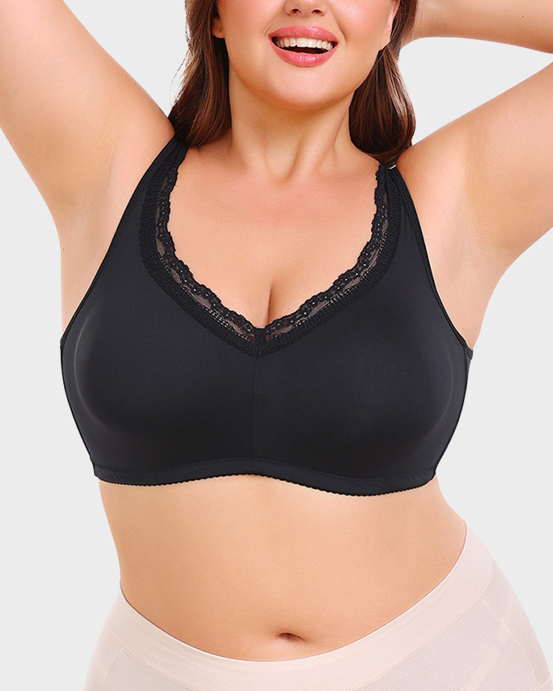 Floralshe®Full Coverage Lace Trim Minimizer Bra