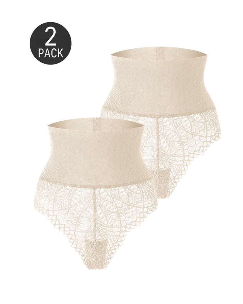 2-Pack High Waist Elastic Tummy Control Lace Hip Lift Shaping Thongs