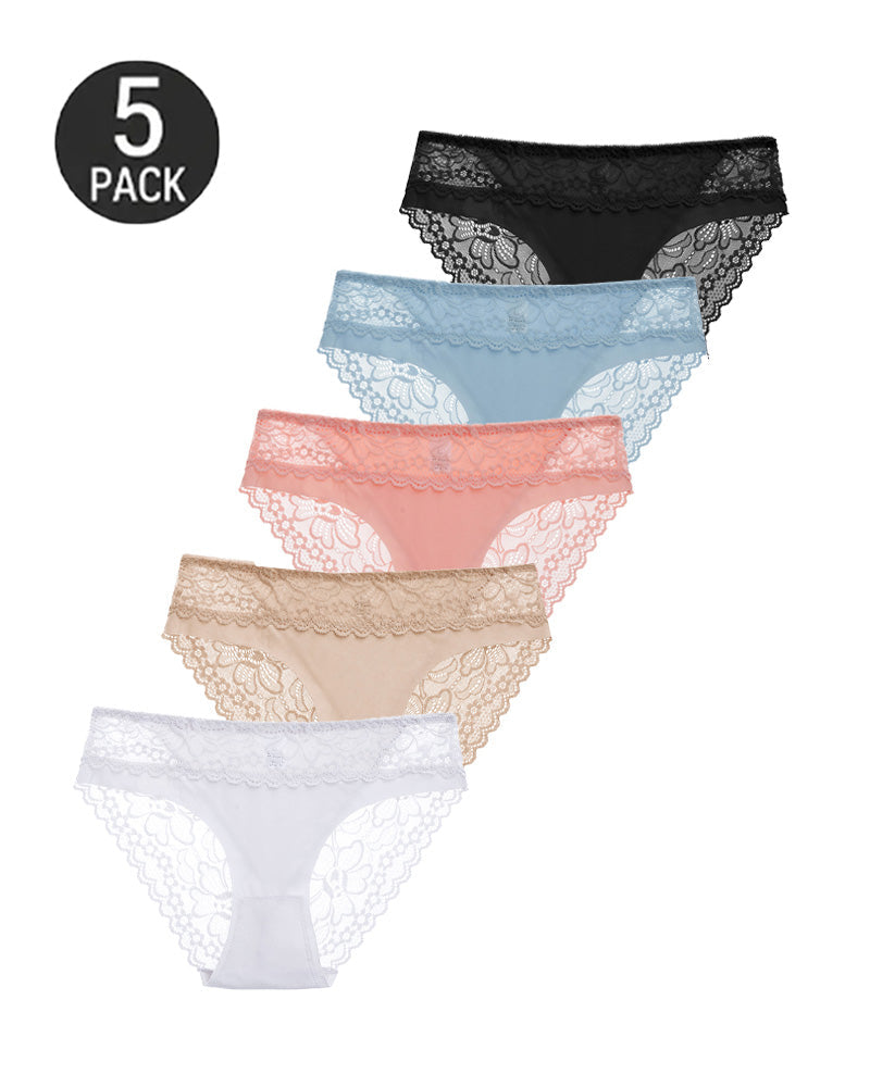 5-Pack Sexy Seamless Ice Silk Lace Patchwork Breathable Panties