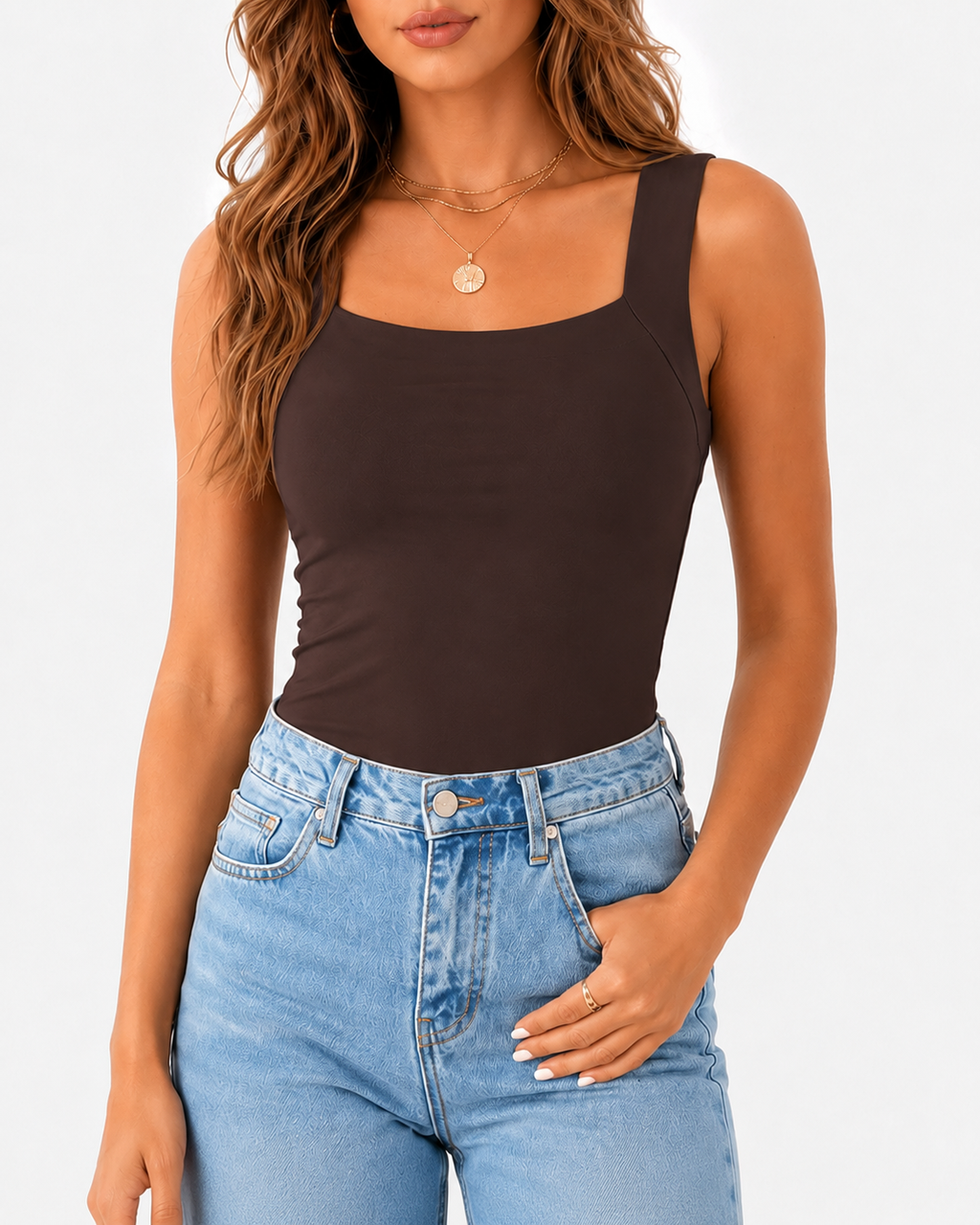 High Strechy Seamless U Neck Built-in Bra Tank Tops