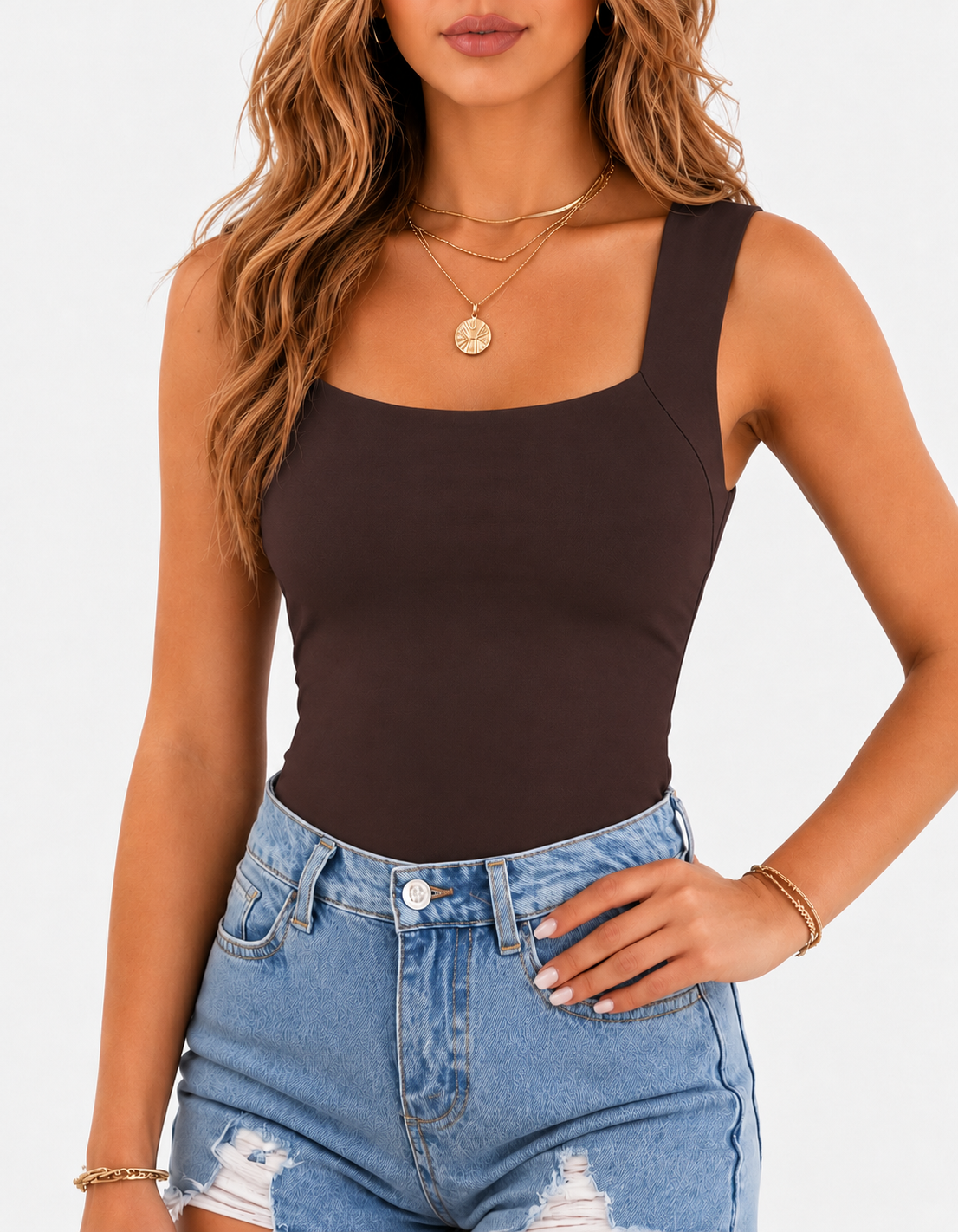 High Strechy Seamless U Neck Built-in Bra Tank Tops
