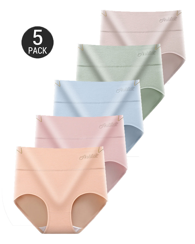 5-Pack Plus Size High Waist Tummy Control Pure Cotton Breathable Briefs