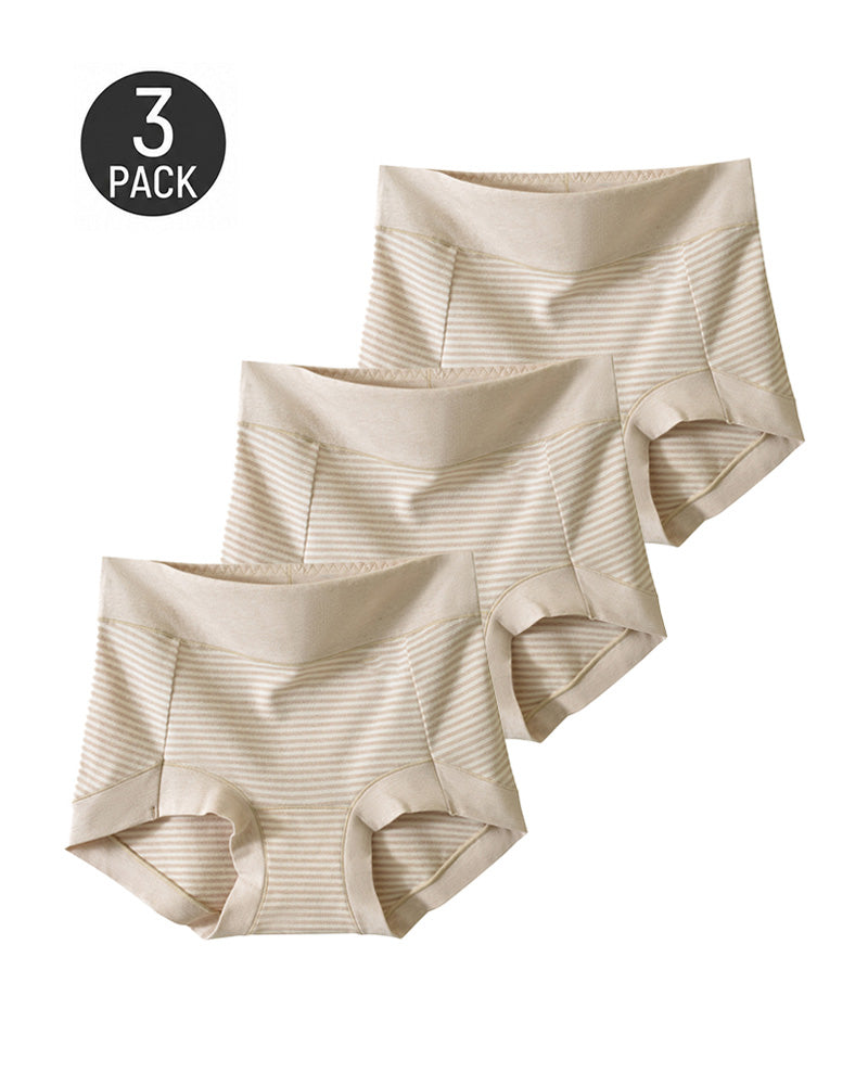 3-Pack Pure Cotton High Waist Tummy Control Striped Briefs