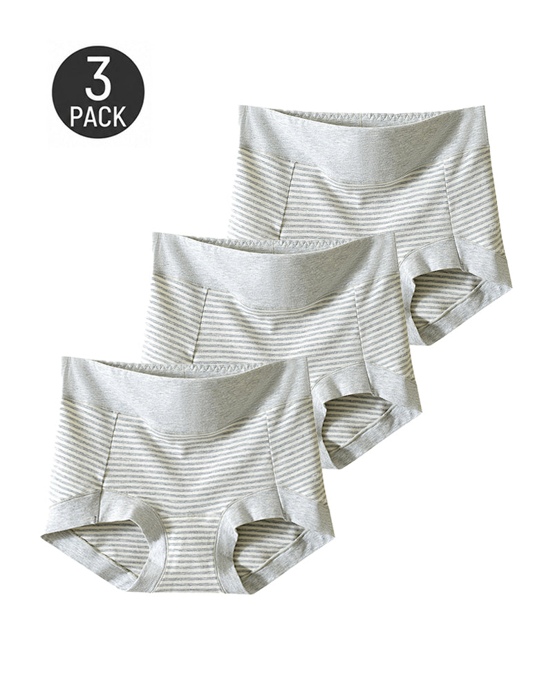 3-Pack Pure Cotton High Waist Tummy Control Striped Briefs