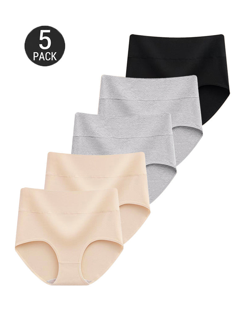 5-Pack High Waist Pure Cotton Breathable Comfortable Panties