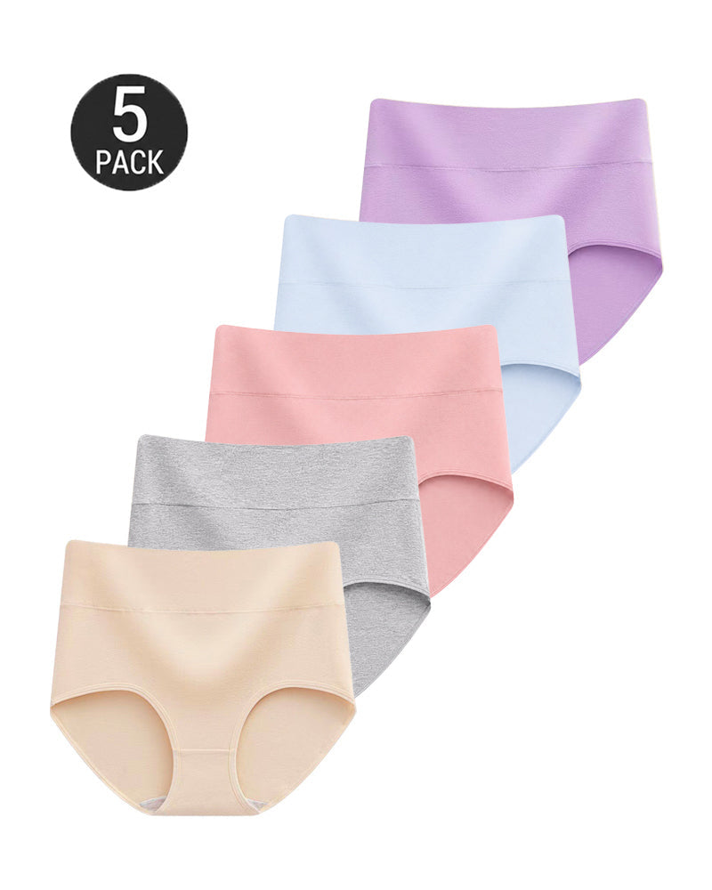 5-Pack High Waist Pure Cotton Breathable Comfortable Panties